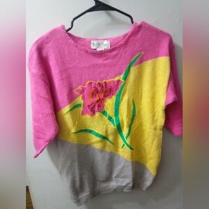 Vintage 1980's, Naomi Bee, Women's, Quarter Sleeve Sweater, Size M, Color Pink